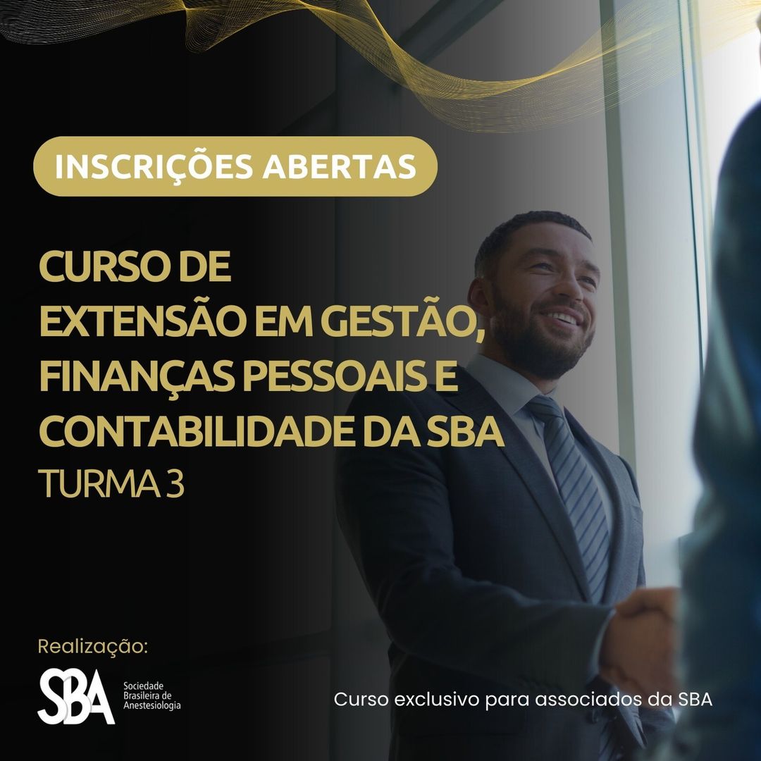 Inscrições abertas para o CURSO DE EXTENSÃO EM GESTÃO, FINANÇAS PESSOAIS E CONTABILIDADE DA SBA